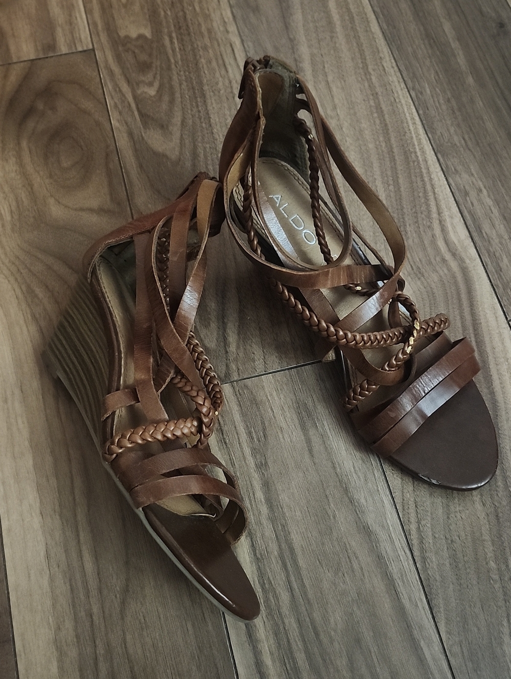 🔥 ALDO Brown Strappy Wedge Sandals